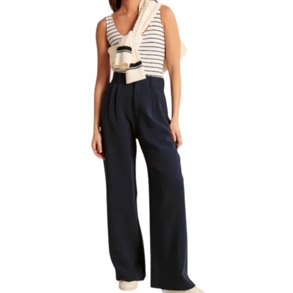 Abercrombie & Fitch Navy Sloane Tailored Wide-Leg Trousers 28 Long